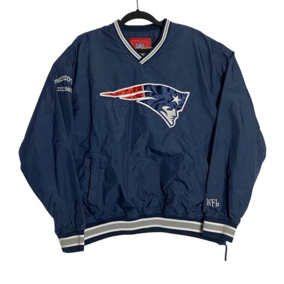 NFL New England Patriots Mens Blue Pullover Windbreaker Warmup Jacket Size Large - Picture 1 of 7
